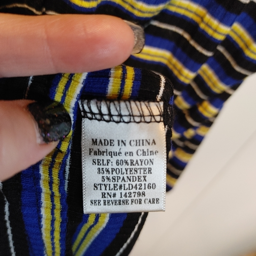 Love riche Blue Yellow Striped Cutout Bodycon Dress M Boutique - Picture 10 of 10